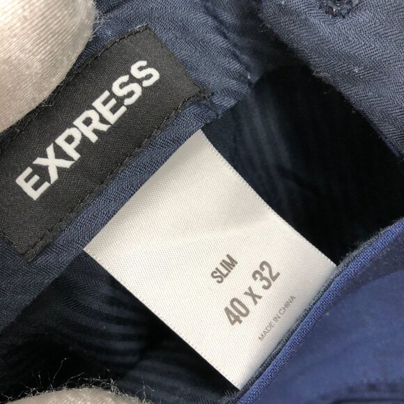 Express Slim Dress Pants Mens 40x32 (40x31) Blue Wool Stretch Flat Front - Picture 4 of 9